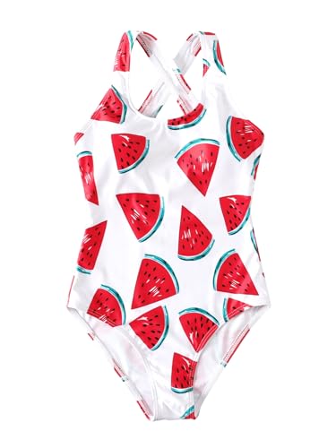 Image of Milumia Girl Watermelon One Piece Swimsuit Cute Criss Cross Back Bathing Suit Beachwear