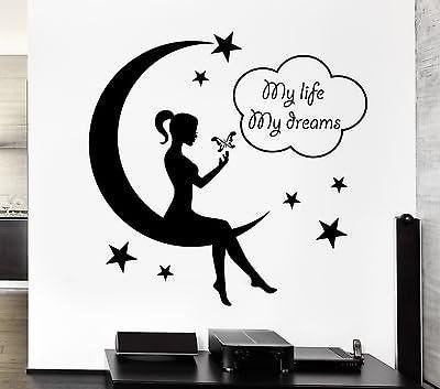 Wall Decal Teen Girl Fairy Moon Star Dreams Bedroom Decor Vinyl Stickers ig2571