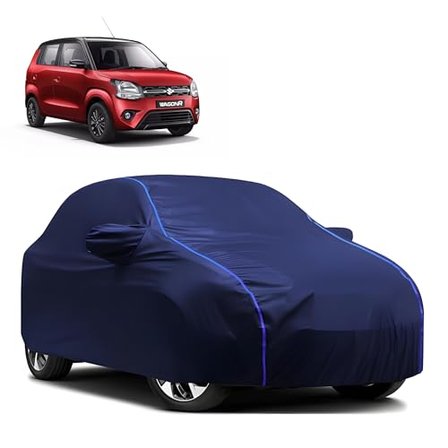 Image of Kerwa Car Body Cover Waterproof with Maruti Suzuki WagonR, Dust & UV Resistant All-Weather Proof Full Body Cover, Blue with Blue Lining, Triple Stitch Elasticated Bottom with Mirror Pocket