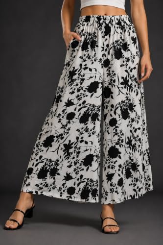 Image of Women Printed Palazzo Pants Combo Pack of 2, Comfortable Elastic Waist Lounge Pants for Women | Relaxed Fit, Loose Fitting Wide Leg Palazzo Pants, Casual Bottom (Available in S to 3XL Size)