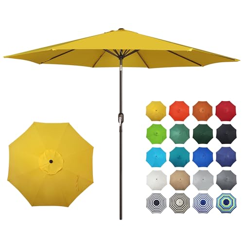 Image of Blissun 10FT Patio Umbrella, Outdoor Table Umbrella, Yard Umbrella, Market Umbrella with 8 Sturdy Ribs, Push Button Tilt and Crank, Yellow