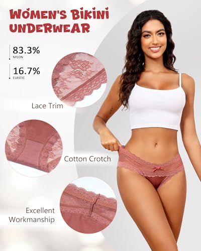 Image of LEVAO Sexy Underwear for Women Hipster Cheeky Bikini Lace Panties 6 Pack | Cheeky underwear for women, soft lace panties, cotton crotch, daily wear,date night, party, honeymoon travel, alluring fit