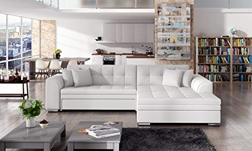 Krudox Sore Ecksofa L-Form 296x78x194 cm - Weiss Kunstleder Schlafsofa mit Bettkasten - Couch mit Stauraum - Sofa mit Schlaffunktion 128x262 cm - Rechts - Stoff: Soft 17 Krudox Sore Ecksofa L-Form 296x78x194 cm - Weiss Kunstleder Schlafsofa mit Bettkasten - Couch mit Stauraum - Sofa mit Schlaffunktion 128x262 cm - Rechts - Stoff: Soft 17