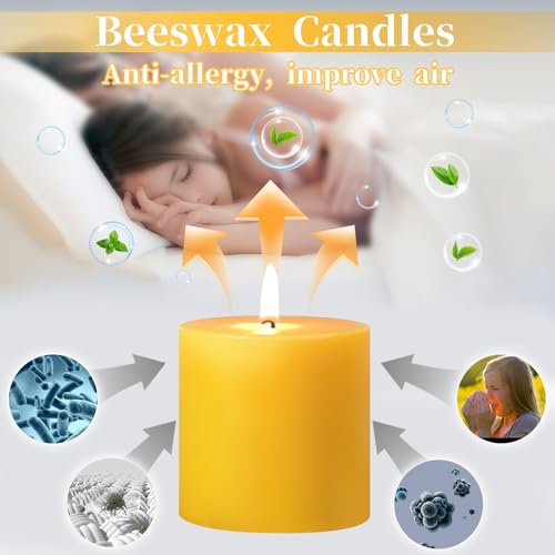 1 pacote de velas de pilar de cera de abelha de 7,6 x 7,6 cm, queima de 50 horas, sem fumaça, vela d