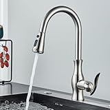SBCGFY Küchenarmatur Mit Ausziehbrause In Mattschwarz – Deckmontage, 2-Funktions-Brausekopf, Drehbarer Mischer, Moderne Spültischarmatur Für Die Küchenmodernisierung, Gebürstetes Nickel