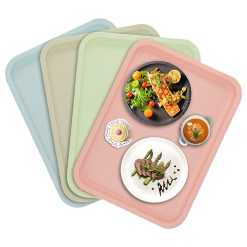 TSASWEET 4 Pcs Bandejas Rectangulares De Plástico Para Servir 30,5 * 23 Cm Bandeja Antideslizante Para Servir Bandejas Rectangulares Para Cafés Bandeja Antideslizante Para Comida Rápida Postres Frutas