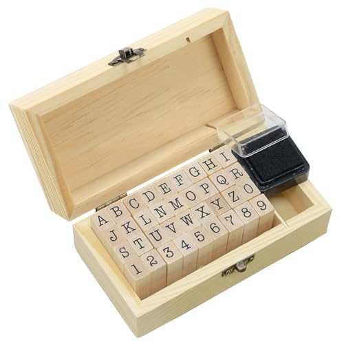 Letter Stamps 36 Pcs with Wooden Storage Box, Premium Alphabet Stamps Set for Crafting, Essential Rubber Letter Stamp Kit for Clay, DIY Cards & Scrapbooking