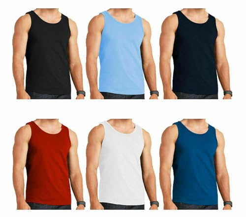 Molten Creek® 6X Mens Vests, Classic Sports, 100% Cotton Tank Tops, Sleeveless, Casual Undershirts, for Summer, Training, Gym Sports (UK, Alpha, XL, Regular, Assorted Colour)