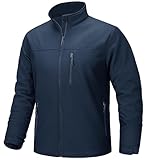 TACVASEN Mens Lightweight Jackets Tactical Fleece Lined Rain Coat Softshell Waterproof Windbreaker with Inner Pockets for Casual Hiking, Navy, L