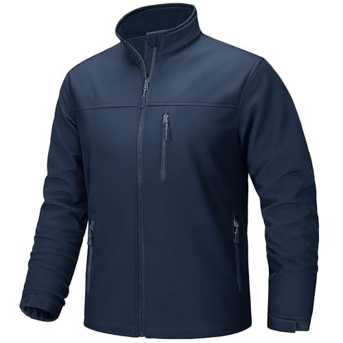TACVASEN Men's Lightweight Softshell Jacket Fleece Lined Waterproof Tactical Rain Zip Up Winter Coat Windbreaker Casual