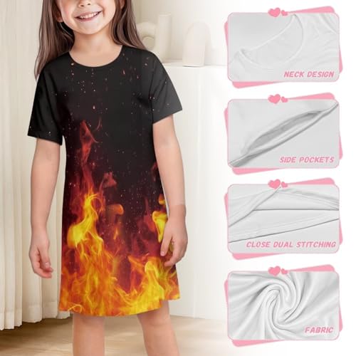 Horse Dresses for Girls 3-14Y Casual Cute Short Sleeve Midi Dress Summer Cute Skater Home Playwear with Pockets4