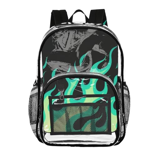 Flowing Fire Giraffe Green Clear Backpack For School Clear Book Bag For Boys Seethrough PVC For