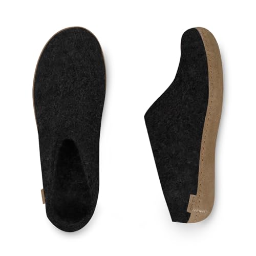 Image of Glerups 100% quality wool mix Shoe Slipper with rubber sole - Unisex - Forest