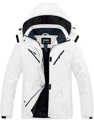 Skieer Women's Mountain Waterproof Ski Jacket Windproof Rain Jacket Winter Warm Hooded Coat White S