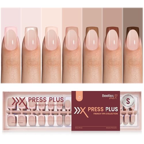 Image of Beetles French Tip Press On Nails - Mocca Mousse | 7 Colors Short Square Press On Nails Brown | 16 Sizes 224 Pcs Acrylic Nail Natural Salon Quality Gift For Women