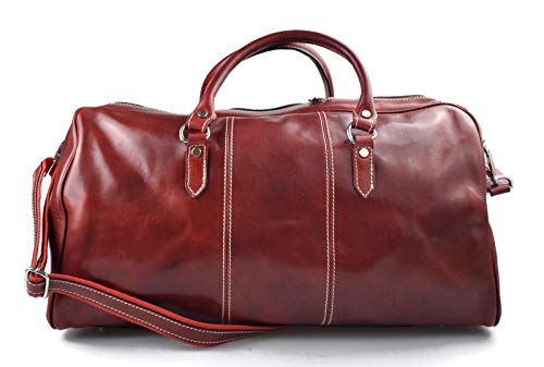 Sac de sport rouge en cuir idéal pour weekend et cabine avion