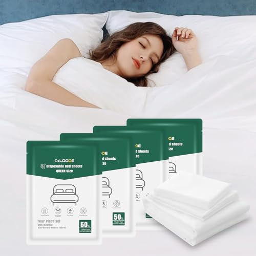 Image of 4 Pack Disposable Bed Sheets Queen, Disposable Travel Sheets for Travel with Quilt Cover and Pillowcase, Disposable Bedding Travel Bedding Disposable Sheets for Hotel Hospital