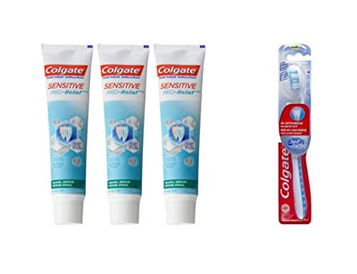 Colgate Sensitive Pro-Relief Enamel - Repair 4-Ounce (3 Pack) with Colgate 360 Sensitive PRO-Relief Toothbrush | Ultra Soft