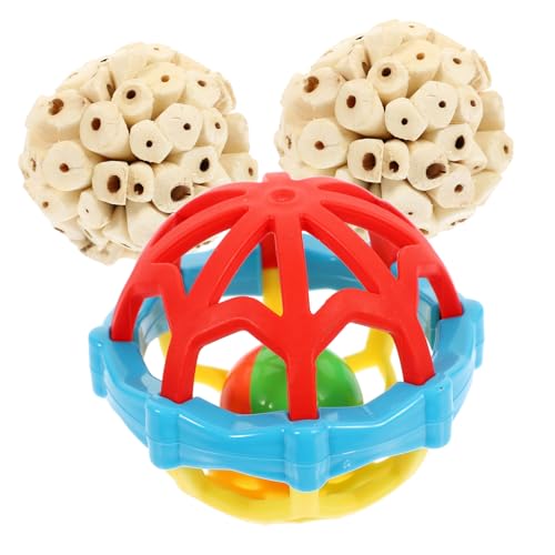 EXAOMBLE 3 Piezas Pelota De Juguete De Pájaro Periquito Juguetes Bolas De Moler Bolas De Pico Juguete para Masticar Loro y Pájaro Grande Rueda De Pájaro Juguete De Pollo Caucho