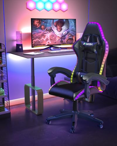 bigzzia Gaming Stuhl, Gaming Chair mit LED, Gaming Sessel Kohlrabenschwarz – Ansicht 2