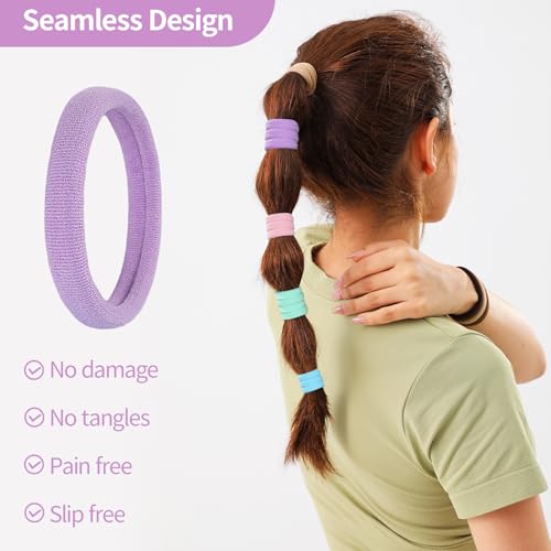 150 Pcs Seamless Elastic Hair Ties No Damage for Thick & Thin Hair, Ponytail Holders, Elastics, Soft Pony Tails Bands for Women, Macaron Candy Colors