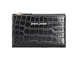 David Jones Porte Cartes Femme, Similicuir Effet Croco, 8 Emplacements Cartes, 1 Compartiment Monnaie, Format Compact (Black)