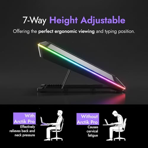 Image of Kreo Arctik Pro Laptop Cooler Pad Dual 125mm Fans, 3000 RPM, 7-Way Adjustable Cooling Pad with RGB Lighting, USB-C Powered, Built-in USB Hub (Arctik Pro)