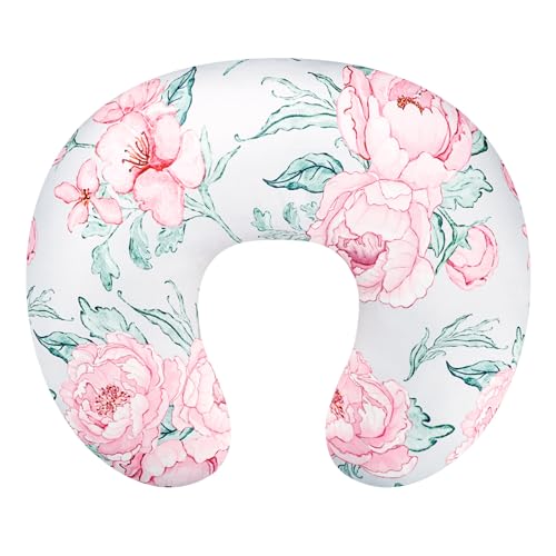 Image of Nursing Pillow Cover for Baby Girl and Boy, Ultra Soft Comfortable Stretchy Removable Slipcover for Newborn Breastfeeding Pillows, Pink Flower