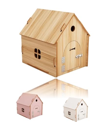 LumoLightドッグ犬小屋 犬舎 犬小屋 屋外用 天然木 木製広い 猫 四季ユニバーサル型犬小屋猫ベッド小型犬厚い犬小屋 頑丈 防風 休憩所 窓付き 風通し キャットハウス お庭用 猫ハウス 室内 お洒落 ペット (浅胡桃色に扉付き,M)