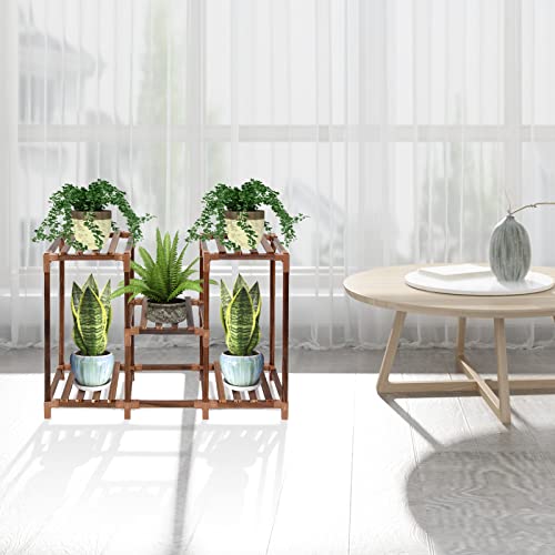 Ruishetop Plant Stand Wooden Plant Shelf, Easy Assembly Multi-Functional Creative Display Wood Rack For Plants, Photos, Handicraft, Books,Toys In The Living Room Patio Office Balcony Garden (5 Pots) #TOP5