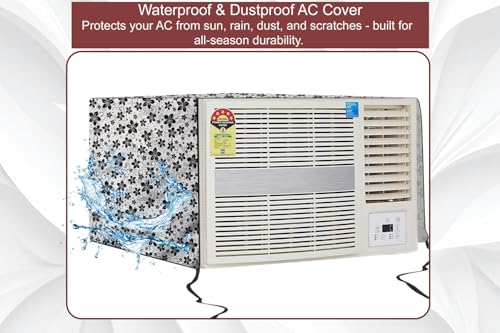 Image of The Furnishing Tree Window AC Cover for 1.5 Ton capacity PVC Waterproof and Dustproof Floral pattern grey