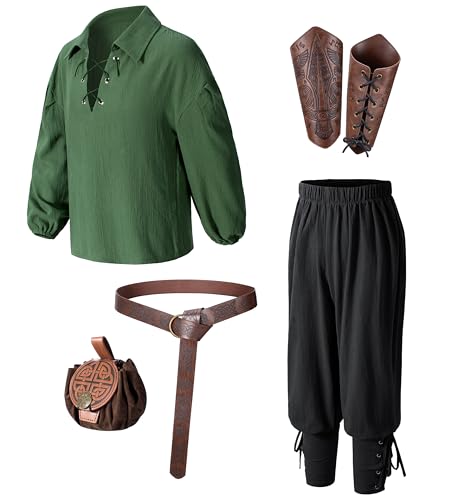 Image of Kids Medieval Viking Pirate Renaissance Tunic Pants Accessories Costume for Boys Cosplay 3-14 Years