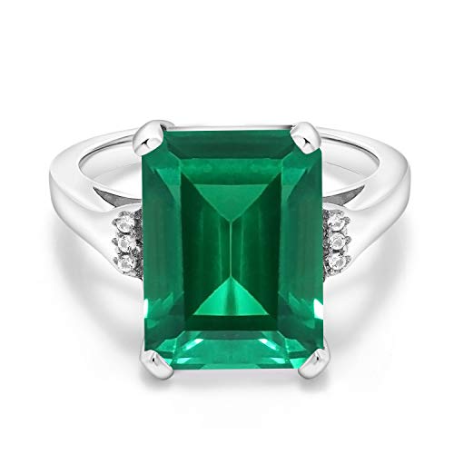 Gem Stone King 6.57 Cttw Green Simulated Emerald Engagement Ring For Women | 925 Sterling Silver | Emerald Cut 14X10MM | Available In Size 5, 6, 7, 8, 9