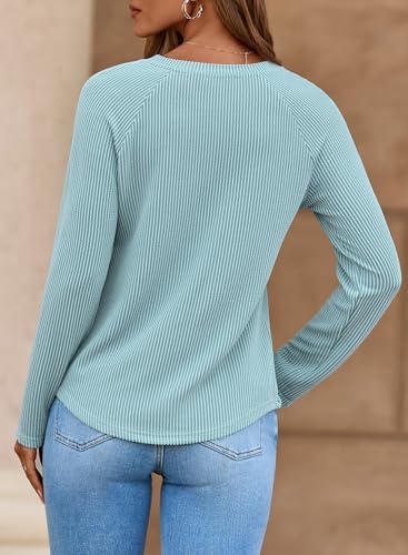 Dokotoo Womens Tops Fashion 2025 Raglan Long Sleeve Soft Knitted Solid Color V Neck T Shirts Casual Loose Fit Tee Shirt2