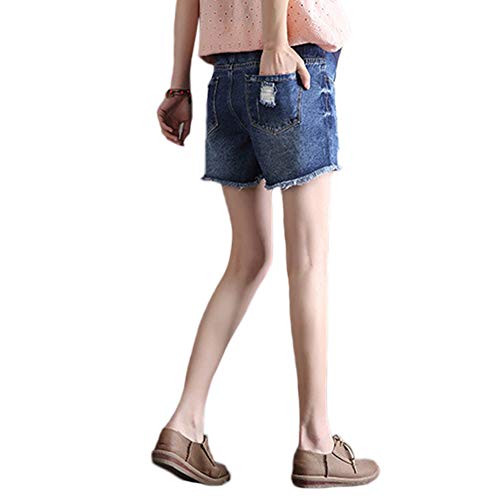Zenicham Women's Ripped Hole Tassel High-Waisted Jeans Shorts Pants For Pregnant Women Blue #TOP5
