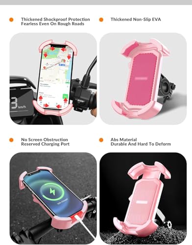 Image of ROCKBROS Bike Phone Holder - Motorcycle & Scooter Mount, Adjustable, Shockproof, Security Lock, 4.7'-6.8' Phones 2-Pack (Handlebar Mount Pink + White)