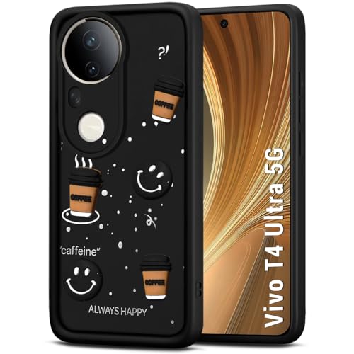 Image of TheGiftKart Back Cover Case for Vivo T4 Ultra 5G | Cute Fun Cartoon 3D Smiley Coffee Case | Full Camera Protection | Shockproof Back Cover Case for Vivo T4 Ultra 5G (Silicone, Black)