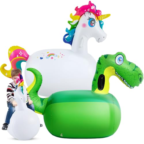 Hiboom Giant Inflatable Hopping Toys 51 Inch Bouncer Animal Toys Ride on Toys Hopping Toys Hopper for Birthday Party Gifts Supports up to 250 Pounds, Ages 5 and up(2 Pcs, Dinosaur, Unicorn)