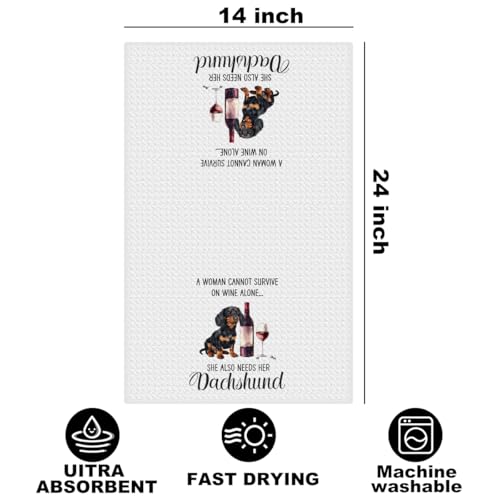 Image of Funny Dachshund Wine Kitchen Towels with Wine Bottle Stopper 24x14 Inch, Dachshund Gifts Reusable Dish Towels for Kitchen Bars Decor, Weiner Dog Gifts for Women Men Christmas Birthday Gift-2