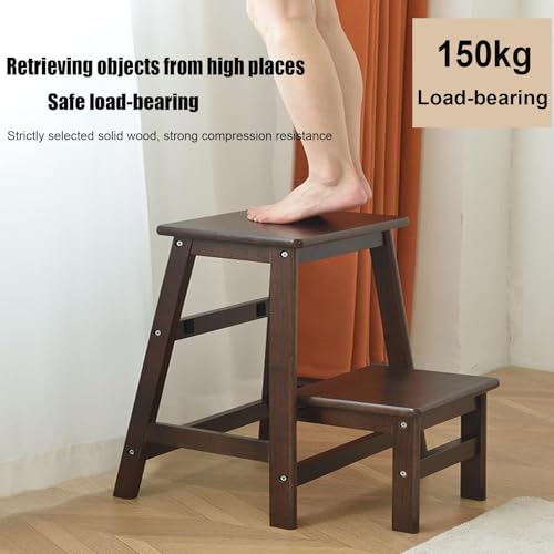 Taburete plegable de madera de 2 niveles, silla escalera multiusos de hogar 3