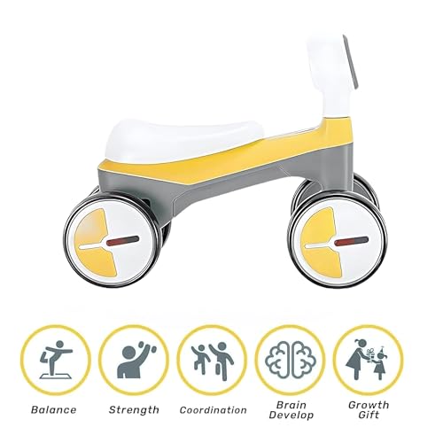Image of Glider Max Toddler Ride-On Balance Bike 1-3 Years | Musical Kids Balancing Bike with LED Lights | Safe & Stable Indoor Ride-On Toy for Boys & Girls | 20 kg Max Load |Grey & Yellow |KB-021|.