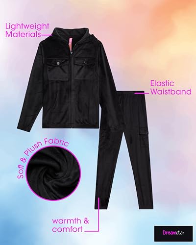Dreamstar Girls' Jogger Set - 2 Piece Full Zip Up Velour Hoodie and Jogger Pants - Cozy Athletic Set (7-16)2
