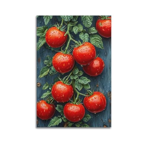 Poster mural de qualité artistique tomates rouges et feuilles 60x90