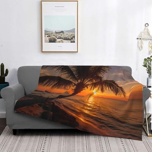 Couverture légère palmier et coucher de soleil pour lit et canapé toutes saisons - 5