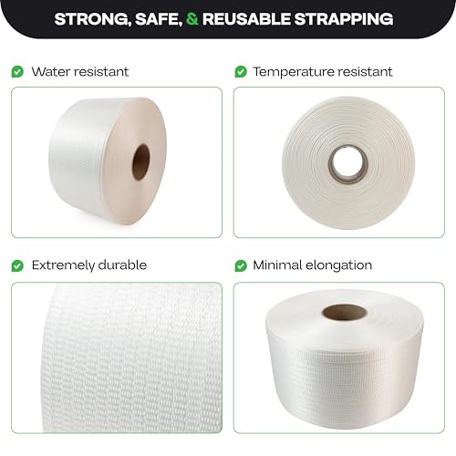 Image of IDL Packaging Woven Cord Strapping Coil 1 /2 inch x 3900', 650 lbs, 6 inchx3 inch Core | White Poly Packaging Strapping - Strength & Flexibility Woven Cord Strap Roll with Re-Tightening Option by IDL Packaging
