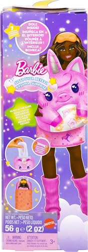 Barbie Party Unboxed Doll & Accessories, Sleepover Reveal Series with 7 Surprises Including Glow-in-The-Dark Activity Pink Pajama Doll​