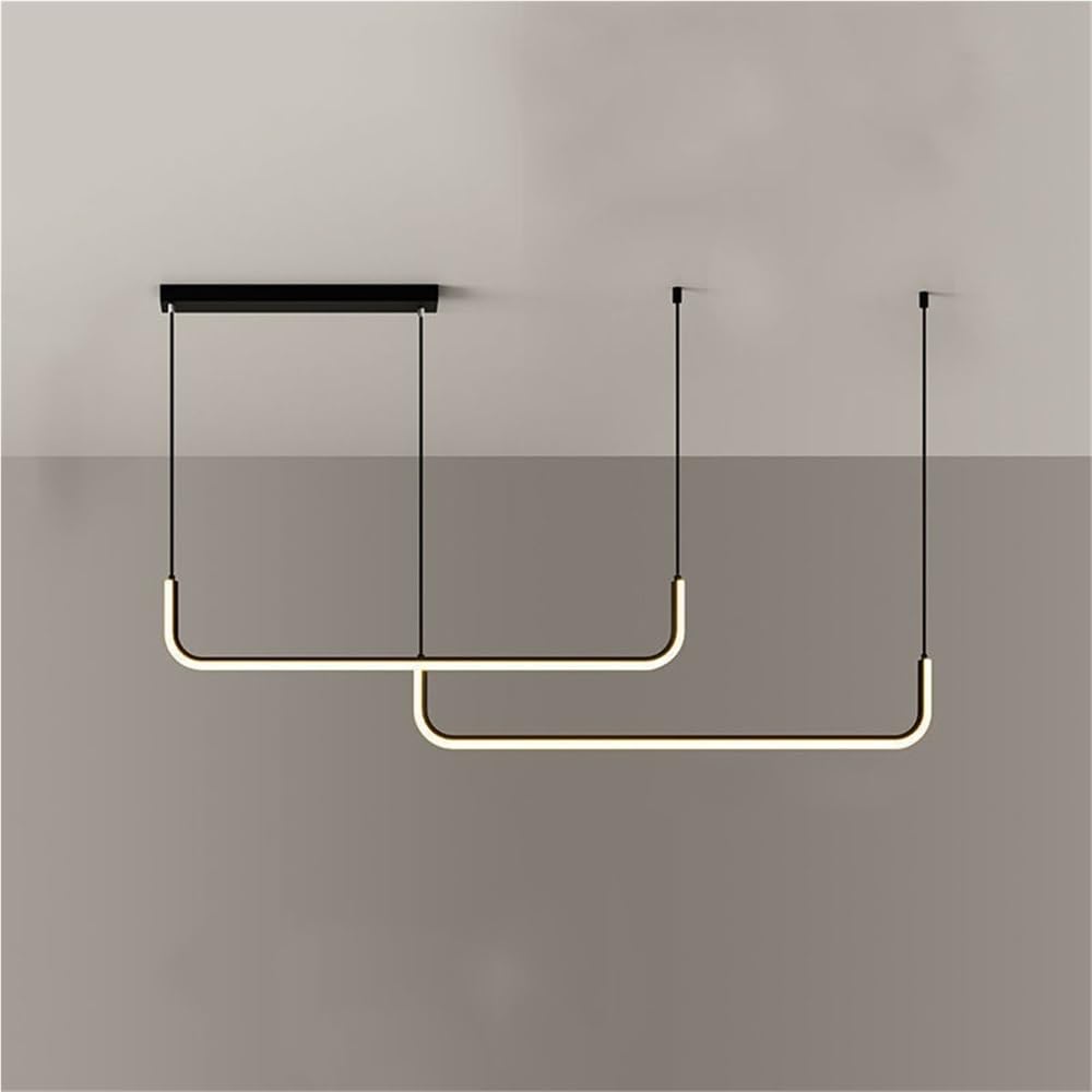 LYOUAE Modern Minimalist Linear Chandelier LED Dimmable Pendant Lamp High Adjustable Hanging Lamp Kitchen Island Pendant Lighting(Black,150cn/59inch)