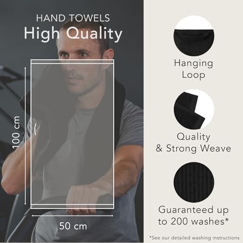 ÔHM - Bath Towel Set - 2 Adult Towels 70x140cm + 2 Hand Towels 50x100cm Cotton - Very Soft & Absorbent - Oeko-TEX Certified - 500g/m² - Black - Image 5