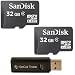Sandisk 32GB x2 MicroSD HC Memory Card, Class 4 with SoCal Trade (tm) MicroSD HC XC & SD HC XC Dual Slot Card Reader