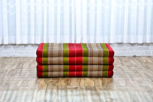 Image of Leewadee Trifold Mattress Standard - Comfortable Thai Massage Pad, Foldable Floor Mattress Filled with Kapok, Perfect to Use as a Sleeping Mat 79 x 28 inches, Green Red